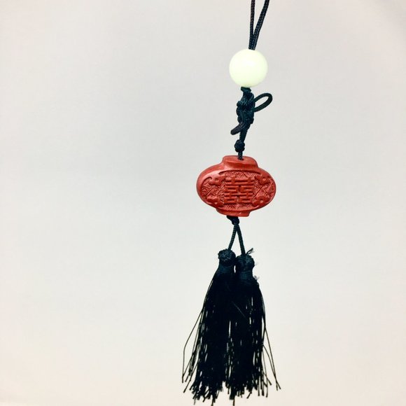 Mini Chinese Knot Red Cinnabar Bead Black Tassel Hanging Pendant Charm - Picture 7 of 16